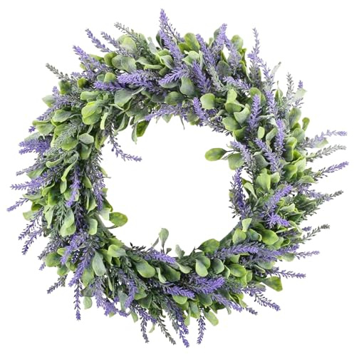 Minnhua Ghirlanda di Lavanda Artificiale Decorazione 45cm Corona di Porta d'ingresso Corona di Lavanda per Esterni Ghirlanda di Artificiali Corona di Porta per porta d'ingresso interno matrimonio