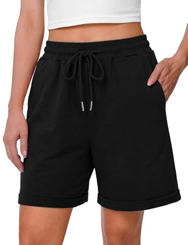 Litherday Shorts de Sport Femme avec Cordon Femme Bermudas Pantalon Court Été Élastique et Poches pour Yoga Fitness Gym Jogging
