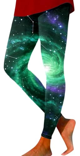 Galaxy Leggings da donna colorati leggings sportivi Galaxy costume galassia pantaloni sportivi a vita alta pantaloni lunghi carnevale costumi da donna, verde, S