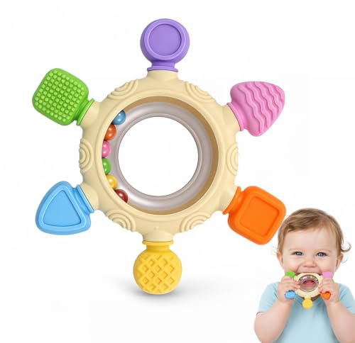 Massaggia Gengive Neonati, Giochi Dentizione Neonato, per Frutta Neonati Silicone 0 3 4 6 Mesi, 6 Superficie Diverse, Senza BPA, Lavastoviglie