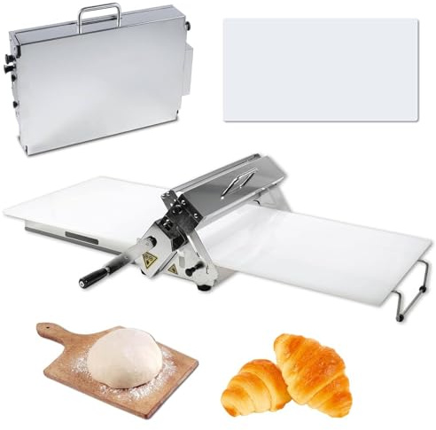 Rullo manuale per impasto, per pasticceria, pizza, croissant, in acciaio inox, spessore regolabile da 0 a 27 mm, uso commerciale e domestico