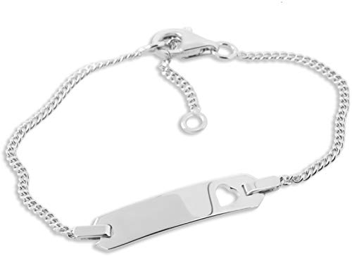 Baby ID Armband mit Wunschgravur zur Taufe Geburt Taufarmband aus 925 Silber mit Herz Taufschmuck Gravur Namensarmband Baby Kind kurz 12cm 14cm Geschenke Taufe für Mädchen oder Jungen