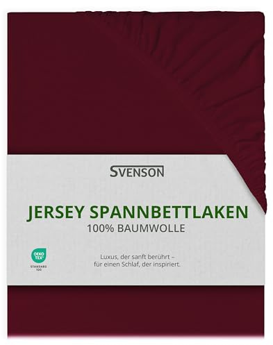 Svenson Jersey-Spannbettlaken aus Baumwolle - weich, elastisch und bequem für den täglichen Gebrauch, 90x200cm, Bordeaux Rot