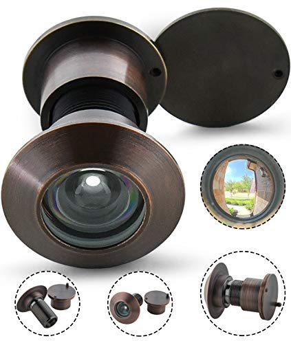 Earl Diamond - Solid Brass Door Peep Holes for Front Door, 220-Degree Door Viewer Peephole with Heavy Duty Rotating Privacy Peephole Cover for 1-21/32 to 2-1/8 Thick Door (Brushed Oil Rubbed Bronze)