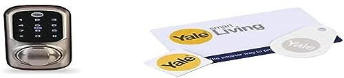 Yale Smart Living YD-01-CON-NOMOD-SN Keyless Connected Door Lock, Touch Keypad, Alexa Compatible, Satin Nickel & Smart Door Lock Accessory Bundle - Key Card, Key Tag, Phone Tag