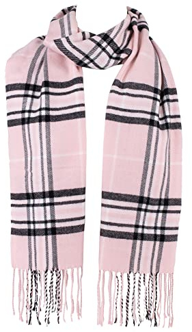 Hat To Socks Écharpe Hiver Classique Unisexe à Carreaux - Étole Tartan Douce et Chaude pour Homme et Femme (Rose)