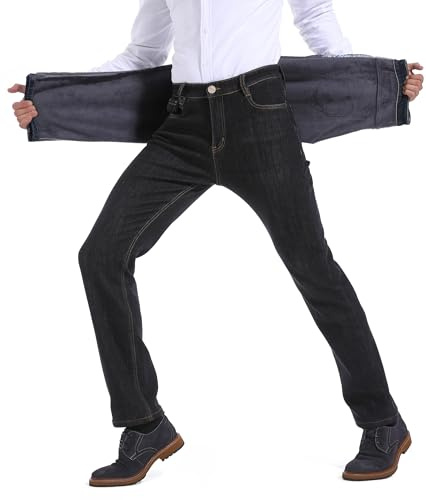 ziilay Jean stretch à doublure thermique pour homme pantalon d'hiver avec polaire coupe droite régulière, 32W / 30L