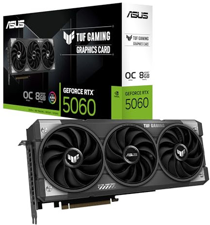Asus TUF Gaming GeForce RTX 5060 8GB GDDR7 OC Edition – Carte Graphique Gaming (PCIe 5.0, HDMI, DisplayPort 2.1, 3.1-Slot, Ventilateurs axiaux, revêtement Protecteur PCB)