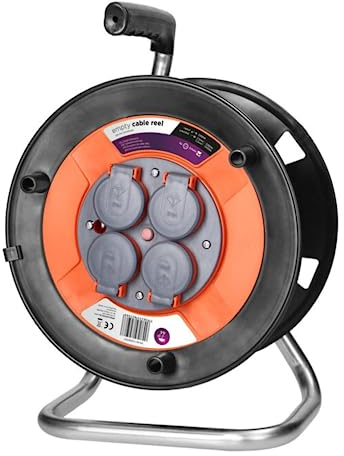 Miratic Enrollador Cable Electrico A prueba de Salpicaduras IP44 4x2P+Z (Schuko) 16A 230V (sin cable incluido)