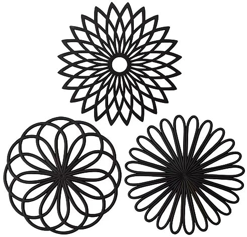 3 Pezzi Sottopentola in Silicone a Forma di Fiore, Sottopentola Nero, qualità Premium, Isolante, Flessibile, Antiscivolo, Pulizia Facile per Tazze e Sottobicchieri, Nero