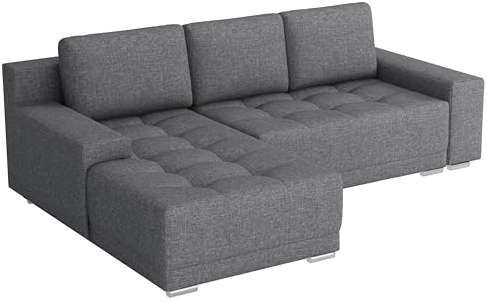 MEBLE-LUX - Ecksofa mit Schlaffunktion und Bettkasten David I Sofa L Form I Eckcouch mit Schlaffunktion I Federkern I Universal Ecke (Rechts oder Links) Sofa Hellgrau