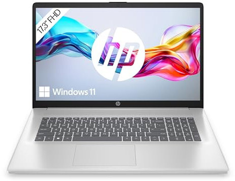 HP Laptop mit 17,3 Zoll FHD Display, Intel Core 3 100U, 8 GB DDR4 RAM, 512 GB SSD, ‎Intel Graphics, Windows 11, QWERTZ Tastatur, Silber
