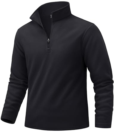 TACVASEN Mens Fleece Sweater Quarter Zip Winter Top Work Pullover Polar Sweatshirt Long Sleeve Warm Coats Black,3XL