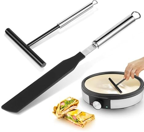Lot de 2 distributeurs de crêpes en acier inoxydable - Spatule pour crêpes - Accessoire de cuisine - En forme de T - Pour crêpes - En acier inoxydable