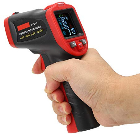 Infraröd Termometer, Emissivitetsjusterbar Handhållen Temperaturtestare, Färgglad LCD, Ficklampa, -50℃-650℃ med UV-ljus för Industriellt Bruk