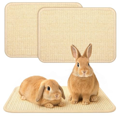 UPINS Kratzmatte für Kaninchen, 2 Stück Sisal Teppich für Krallen und Zahnpflege, Matten für Käfige, Kauspielzeug, Haustierkäfig Zubehör, Bettwäsche zum Beißen, Schlafen (Beige)