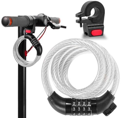 FXINRUIA E Scooter Lock，Bike Cable Lock High Security Heavy Duty Anti Theft Steel Cable with Frame 4 Digit Resettable Combination Bicycle Lock for Xiaomi Ninebot Scooter/Bike/Motorcycle/Door/Stroller