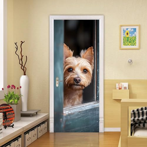 VIRANDA 3D Türtapete selbstklebend - Hund - Türaufkleber Abziehen und Aufkleben Tür Poster PREMIUM PVC wasserdicht Türfolie Schlafzimmer Küche Dekoration 77x200cm (2 TEILE)