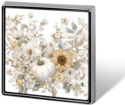 Broches et épingles unisexes avec citrouille blanche et fleurs sauvages, vignes et tournesols - Insigne carré léger pour vêtements, châle, chapeau