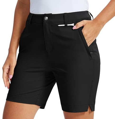 MoFiz Women's Walking Golf Shorts 7 Stretch Work Bermuda Shorts Black US M