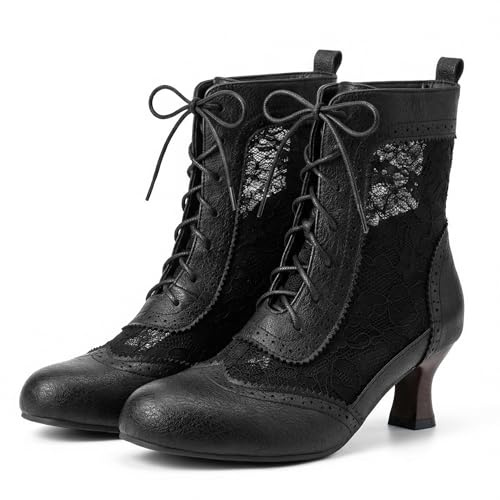 Vervesole Women's Victorian Boots Ankle High Classic Stacked Cone Heels Pointed Toe