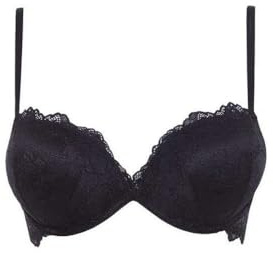 LORMAR Reggiseno Balconcino Push Up +2 Taglie Formedouble Pizzo (3, Nero)