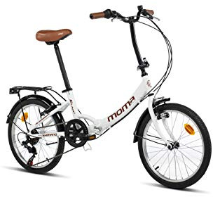 moma bikes Vélo de Ville Pliant First Class 20 Blanc, Aluminium, Shimano 6V, Selle Comfort