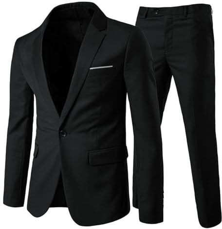 Allthemen Costume Homme Formel d'affaire de Couleur Uni à la Mode Slim Fit Deux pièces Noir M