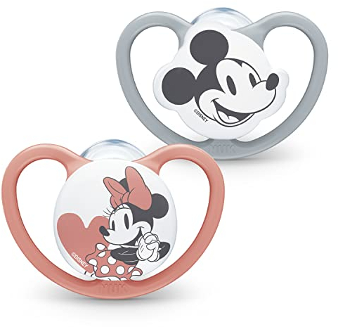 NUK Space Baby Dummy | 18-36 Months | Soothers with Extra Ventilation | BPA-Free Silicone | Mickey & Minnie Mouse | 2 Count