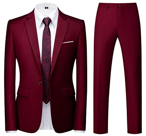 KUDORO Men Suits 2 Piece One Button Business Tuxedo Blazer Trousers Set