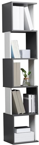 HOMCOM Libreria Moderna a 5 Ripiani in Legno, Mobile Libreria a Parete Salvaspazio per Casa e Ufficio, 33x28x161cm, Grigio e Bianco