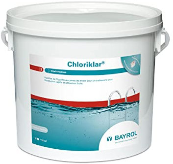 BAYROL Chloriklar 5 kg - Pastilles effervescentes de Chlore 20g - chloration Choc Piscine - désinfection Rapide - Traitement des algues Vertes & Eau Trouble - Dosage Facile et Dissolution Rapide