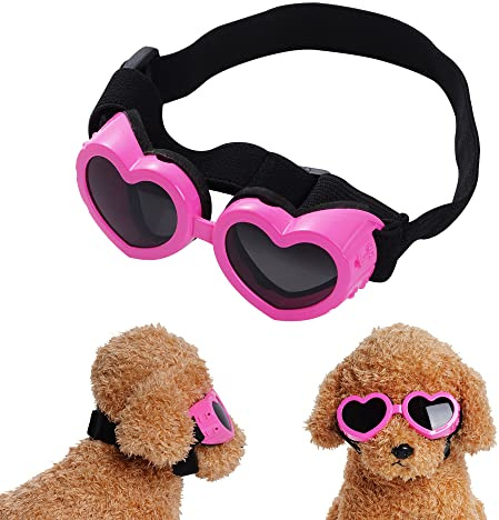 Choyaxo Pink Heart-Shaped Dog Sunglasses with UV Protection, Adjustable Strap & Windproof Design for Small Dogs