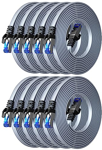 BUSOHE Cat 8 Ethernet Cable 5m (10 Pack), High-Speed 40Gbps 2000MHz Network Cable Braided Flat Gigabit Rj45 STP Shielded Internet Network Lan Cable Cord Compatible with PC, Laptop, Routers, Modem