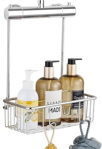 GERUIKE Mensola Doccia da Appendere - Portaoggetti da Appendere per Bagni Compatti Accessori Bagno Acciaio Inox Argento Cromato - Porta Shampoo Cestino Doccia da Appendere al Rubinetto per Box Doccia
