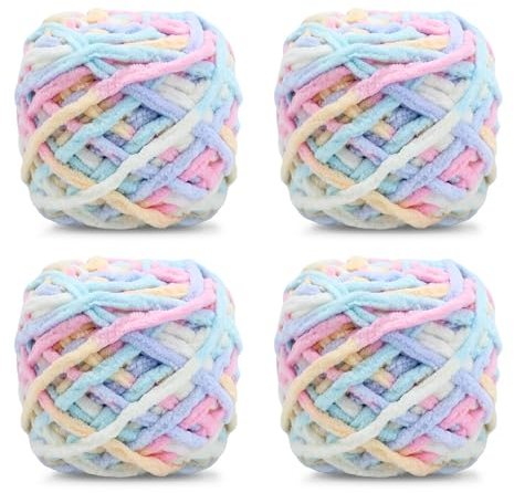 Strickwolle 4 x 100 g, mehrfarbiges Strickgarn zum Häkeln, weiches, klobiges Garn für Garnprojekte, Plüschbälle, handgefertigte Taschen, Pullover Schuhe Mützen Pullover Decken Schals (Gradient L)