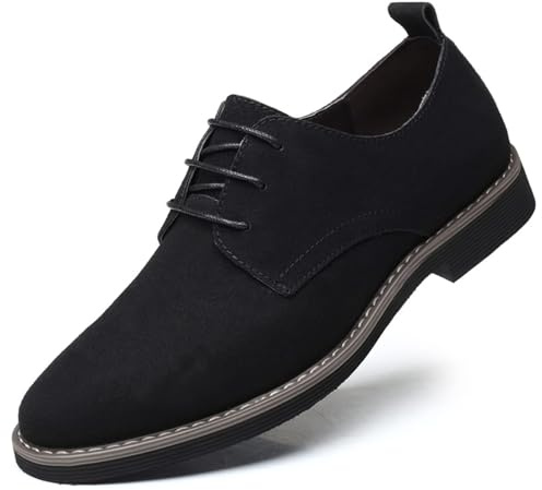 Men's Suede Leather Lace Up Derbys Brogues Shoes, Mens Formal Shoes Brogues Wedding Shoe Casual Stacked Heel Office Shoe Classic Oxfords (Black,9)