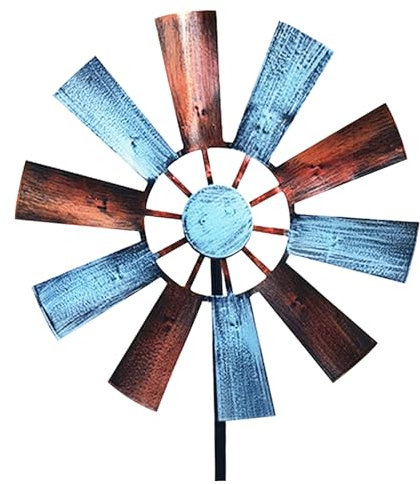 Molino de viento para patio, 72,8 x 24,1 cm, molino de viento de metal, resistente al agua, esculturas de viento vintage e hilanderos para patio, césped al aire libre 2