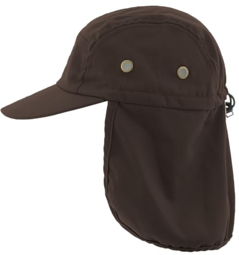 Gorra Nuca de Protección Solar para Hombre y Mujer, Gorra con Protector de Cuello de Algodón para Pesca Marcha y Senderismo, Talla única (FR/ES, Letras, Talla única, Chocolate)