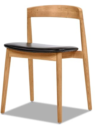 Jennifer Taylor Home Raven 20.5 Stacking Sculpted Oak Wood Dining Chair, Warm Natural Brown & Black Faux Leather Upholstery Faux Leather