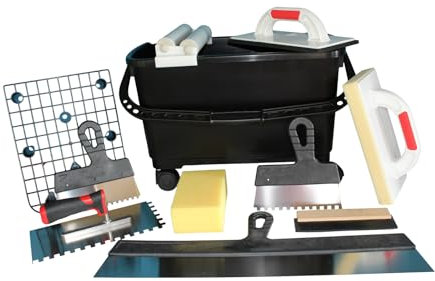 Grosses Fliesen Waschset Fliesenwaschset Fliesenwascheimer Fugbox 22 Liter und Werkzeugset Glättekelle mit Holzgriff (8 x 8 Zahnung) Hydro-Waschbrett uvm. + GRATIS 2 x Wascheimer-Beutel