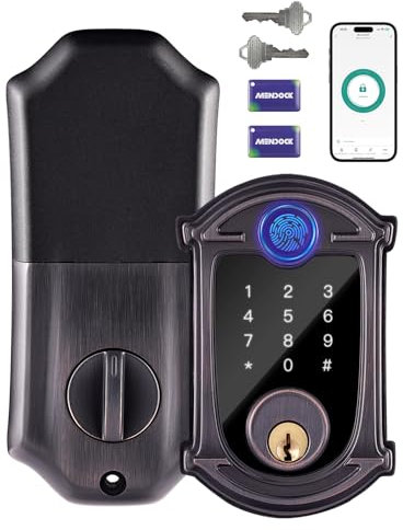 MENDOCK Cerradura inteligente de entrada sin llave, impermeable IP56, cerraduras exteriores digitales para puerta delantera, control de teléfono inteligente, cerradura de puerta de huellas dactilares