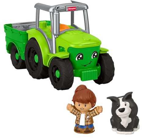Fisher-Price Little People Tractor de Arrastre Infantil, vehículo Musical con 2 Figuras para Juegos de imitación, a Partir de 1 año, JGX12