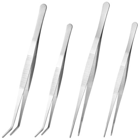4 Pièces Pince à Epiler en Acier Inoxydable, Pince a Epiler Professionnelle, Courbes en Acier Inoxydable Pince à Epiler, Pince Pointue, pour Réparation, Cuisine, Jardinage, Travaux de Laboratoire