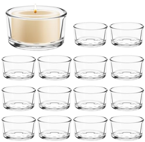 QWORK® 15 Piezas portavelas Velas Vidrio, Φ 4,5 cm candelabro de Vidrio, para Bodas, Fiestas, decoración del hogar