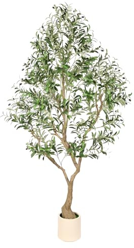 FEELEAD Olive Trees Artificial Indoor 7ft - Large Faux Olive Tree with Planter, Tall Fake Olive Tree with Lifelike Branches & Fruits, Artificial Plant in Pot for Home Office Living Room Decor