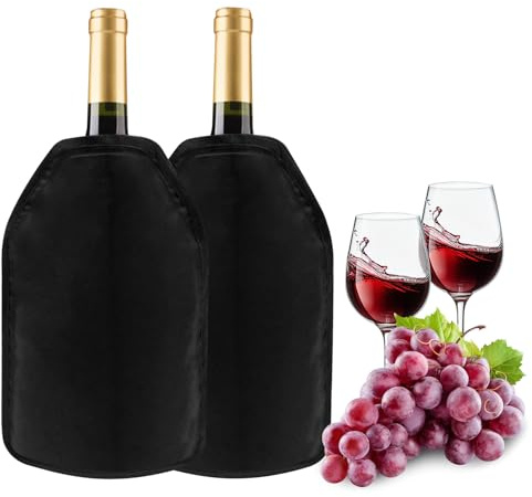 Mritrit 2 Pack Wine Cooler Sleeves for Bottle Freezable and Reusable Wine Bottle Cooler Sleeve Portable for Picnics Travel Parties Stretchable Beer Sleeve Coolers for 0.7-1L Champagne Bottles Black