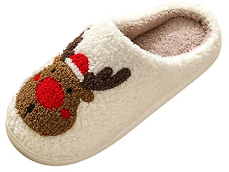 Zapatillas de estar por casa para mujer, hombre, de felpa, cómodas, cerradas, cálidas, de felpa, para invierno, zapatillas de cabaña, cerradas, ligeras, de algodón, rojo, 42 EU