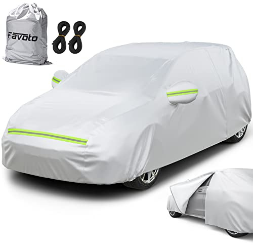 Favoto Funda para coche, impermeable, resistente al polvo, para invierno y verano, para hatchback, 350-380 cm, color plateado