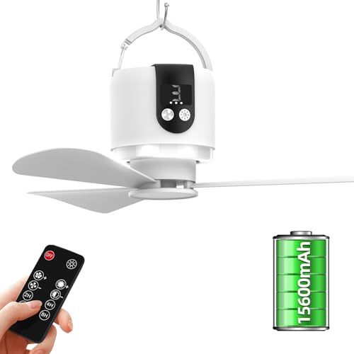 YISUN Ventilatore da Campeggio con Luce LED,15600 mAh Ricaricabile USB,Portatile con Telecomando,Timer,3 Velocità per Tende,Camere,Camper,Cortili
